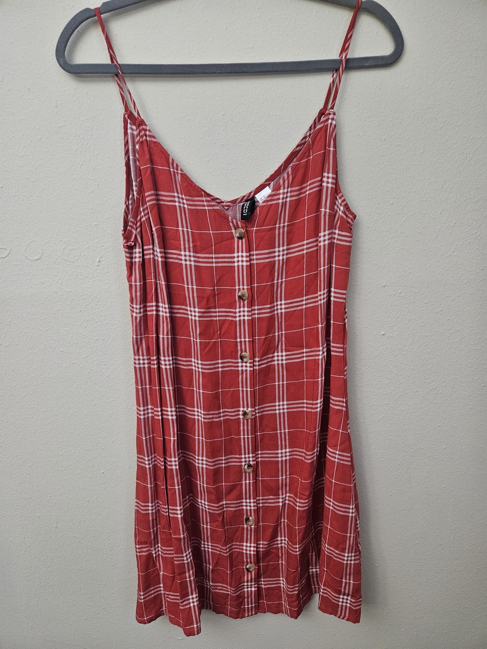 H&M Red Plaid Button-Front Slip Dress